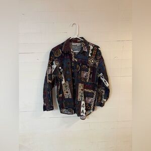 Capacity Geometric Print Button Up Shirt Small 100% Cotton Vintage Style